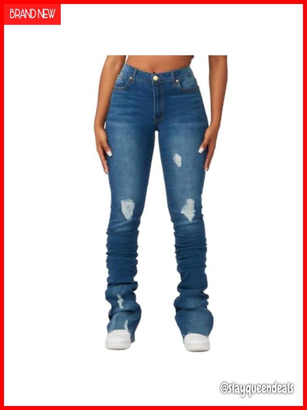 High Waisted Stacked Flared Bell Bottom Jeans Stretch Skinny Denim